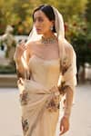 Shop_Supria Munjal_Ivory Organza Embroidery, Beads Square Neck Embellished Designer Saree Set _at_Aza_Fashions