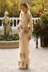 Buy_Supria Munjal_Ivory Organza Embroidery, Beads Square Neck Embellished Designer Saree Set _at_Aza_Fashions