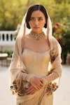 Supria Munjal_Ivory Organza Embroidery, Beads Square Neck Embellished Designer Saree Set _Online_at_Aza_Fashions