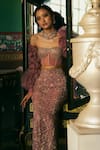 Supria Munjal_Purple Tulle Beads, Embroidery Round Neck, Sweetheart Bolero Skirt And Blouse Set _Online_at_Aza_Fashions