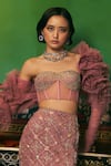 Buy_Supria Munjal_Purple Tulle Beads, Embroidery Round Neck, Sweetheart Bolero Skirt And Blouse Set _Online_at_Aza_Fashions