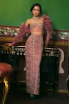 Buy_Supria Munjal_Purple Tulle Beads, Embroidery Round Neck, Sweetheart Bolero Skirt And Blouse Set _at_Aza_Fashions