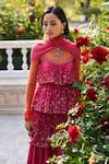 Supria Munjal_Pink Chiffon, Silk Sequins, Beads Round Neck Raspberry Designer Kurta Set _Online_at_Aza_Fashions