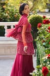Shop_Supria Munjal_Pink Chiffon, Silk Sequins, Beads Round Neck Raspberry Designer Kurta Set _at_Aza_Fashions