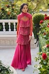Buy_Supria Munjal_Pink Chiffon, Silk Sequins, Beads Round Neck Raspberry Designer Kurta Set _at_Aza_Fashions