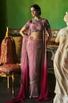 Buy_Supria Munjal_Purple Tulle Embroidery Round Neck Designer Saree Set _at_Aza_Fashions