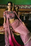 Shop_Supria Munjal_Purple Tulle Embroidery Round Neck Designer Saree Set _at_Aza_Fashions