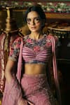 Buy_Supria Munjal_Purple Tulle Embroidery Round Neck Designer Saree Set _Online_at_Aza_Fashions