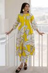 Buy_Silai Studio_Yellow Cotton, Linen Button-down Neck Plantain Orchard Down Kurta _Online_at_Aza_Fashions