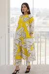 Shop_Silai Studio_Yellow Cotton, Linen Button-down Neck Plantain Orchard Down Kurta _Online_at_Aza_Fashions