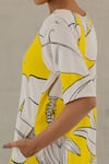 Silai Studio_Yellow Cotton, Linen V-neck Plantain Orchard Kurta And Checks Palazzo Set _Online_at_Aza_Fashions