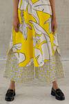 Buy_Silai Studio_Yellow Cotton, Linen V-neck Plantain Orchard Kurta And Checks Palazzo Set 