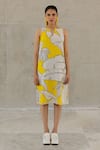 Buy_Silai Studio_Yellow Cotton, Linen Keyhole Neck Plantain Orchard Dress 
