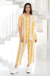 Buy_Silai Studio_Yellow Linen, Viscose Collared Striped Co-ord Pant Set _at_Aza_Fashions