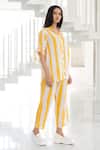 Silai Studio_Yellow Linen, Viscose Collared Striped Co-ord Pant Set _Online_at_Aza_Fashions