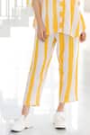 Buy_Silai Studio_Yellow Linen, Viscose Collared Striped Co-ord Pant Set _Online_at_Aza_Fashions