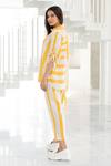 Shop_Silai Studio_Yellow Linen, Viscose Collared Striped Co-ord Pant Set _Online_at_Aza_Fashions