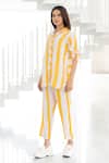 Silai Studio_Yellow Linen, Viscose Collared Striped Co-ord Pant Set _at_Aza_Fashions