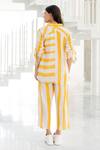 Shop_Silai Studio_Yellow Linen, Viscose Collared Striped Co-ord Pant Set _at_Aza_Fashions