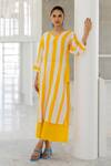 Buy_Silai Studio_Yellow Linen, Viscose V-neck Box Slit Kurta Set _at_Aza_Fashions