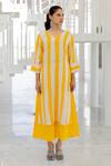 Shop_Silai Studio_Yellow Linen, Viscose V-neck Box Slit Kurta Set _Online_at_Aza_Fashions