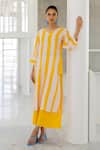 Shop_Silai Studio_Yellow Linen, Viscose V-neck Lemonberry Box Slit Kurta _Online_at_Aza_Fashions