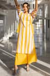 Buy_Silai Studio_Yellow Linen, Viscose V-neck Lemonberry Box Slit Kurta 