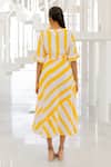 Shop_Silai Studio_Yellow Linen, Viscose V-neck Lemonberry Drawcord Dress _at_Aza_Fashions