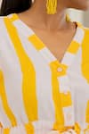 Buy_Silai Studio_Yellow Linen, Viscose V-neck Lemonberry Drawcord Dress _Online_at_Aza_Fashions