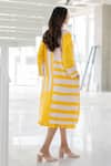 Shop_Silai Studio_Yellow Linen, Viscose Embroidery Open Neck, Lemons And Candies Jacket & Dress Set _at_Aza_Fashions