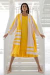 Buy_Silai Studio_Yellow Linen, Viscose Embroidery Open Neck, Lemons And Candies Jacket & Dress Set _Online_at_Aza_Fashions