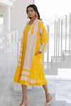 Shop_Silai Studio_Yellow Linen, Viscose Embroidery Open Neck, Lemons And Candies Jacket & Dress Set _Online_at_Aza_Fashions