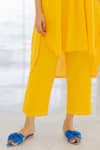 Silai Studio_Yellow Linen, Viscose Embroidery Collared Sunflower Tunic Set _Online_at_Aza_Fashions