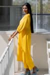 Buy_Silai Studio_Yellow Linen, Viscose Round Neck Sunflower Kurta Set _Online_at_Aza_Fashions