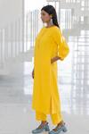 Buy_Silai Studio_Yellow Linen, Viscose Round Neck Sunflower Kurta Set 