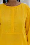 Silai Studio_Yellow Linen, Viscose Round Neck Sunflower Kurta Set _Online