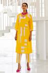 Buy_Silai Studio_Yellow Linen, Viscose V-neck Lemons And Candies Kurta Set _Online_at_Aza_Fashions