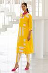 Silai Studio_Yellow Linen, Viscose V-neck Lemons And Candies Kurta Set _at_Aza_Fashions