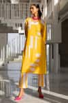 Buy_Silai Studio_Yellow Linen, Viscose V-neck Lemons And Candies Kurta Set _at_Aza_Fashions