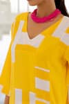 Silai Studio_Yellow Linen, Viscose V-neck Lemons And Candies Kurta Set _Online
