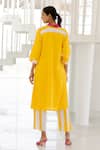 Shop_Silai Studio_Yellow Linen, Viscose V-neck Panelled Kurta _at_Aza_Fashions