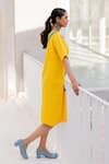 Shop_Silai Studio_Yellow Linen, Viscose V-neck Sunbeam Dress _at_Aza_Fashions