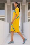 Silai Studio_Yellow Linen, Viscose V-neck Sunbeam Dress _Online_at_Aza_Fashions