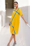 Silai Studio_Yellow Linen, Viscose V-neck Sunbeam Dress _at_Aza_Fashions