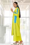 Buy_Silai Studio_Green Linen, Viscose V-neck Box Slit Kurta Set _Online_at_Aza_Fashions