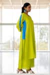 Buy_Silai Studio_Green Linen, Viscose V-neck Box Slit Kurta Set 