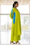 Buy_Silai Studio_Green Linen, Viscose V-neck Avocado Azure Box Slit Kurta _Online_at_Aza_Fashions