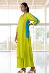 Shop_Silai Studio_Green Linen, Viscose V-neck Avocado Azure Box Slit Kurta 