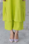 Silai Studio_Green Linen, Viscose Round Neck Avocado Kurta Set _Online_at_Aza_Fashions