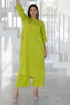 Buy_Silai Studio_Green Linen, Viscose Round Neck Avocado Kurta Set _Online_at_Aza_Fashions